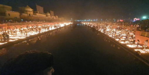 अयोध्या दीपोत्सवको नयाँ विश्व कीर्तिमानको दृष्य मोदीले अवलोकन गर्ने