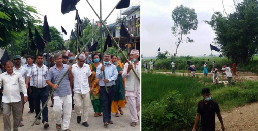 जग्गाको उचित मुआब्जा निर्धारण चित्त नबुझेपछि भाला तीर सहित प्रदर्शन