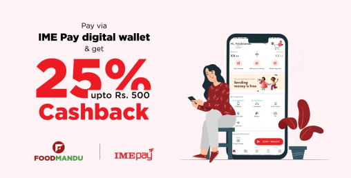फुडमान्डुबाट खरिद गरी आईएमई पेबाट भुक्तानी गर्दा २५ प्रतिशत क्यास ब्याक पाइने