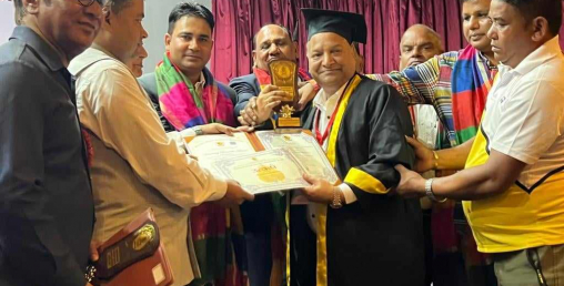 समाजसेवी  भिमसरीया समाज सेवामा मानार्थ डक्टरेट अवार्डबाट सम्मानित