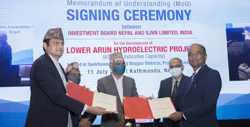 ६७९ मेगावाटको तल्लो अरुण जलविद्युत निर्माणका लागि भारतीय कम्पनीसँग सम्झौता
