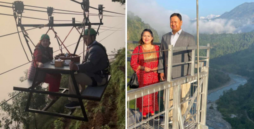 २ सय ५५ मिटर अग्लो भिरमा झुन्डिएको स्काई क्याफेमा स्वास्थ्य मन्त्री बस्नेत