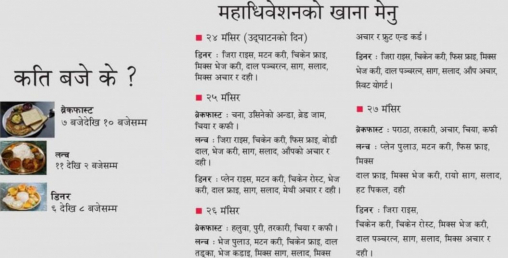 यस्तो छ कांग्रेसको महाधिवेशन खानाको मेन्यु, खानका लागि मरिहत्ते भने गरेनन