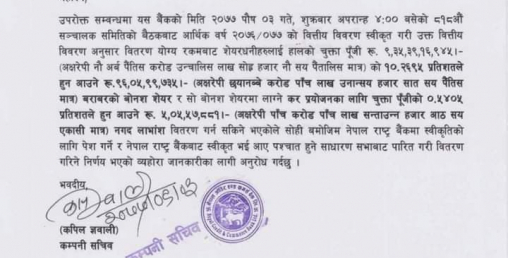 एनसीसी बैंकको पनि लाभांश आयो