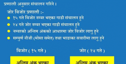 आज बिजोर अङ्क भएका सवारी मात्र चल्ने, २४ गते जोर