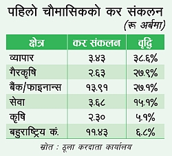 ठूला करदाता कार्यालयको पहिलो चौमासिक : कर संकलन १४.२९ प्रतिशत वृद्धि