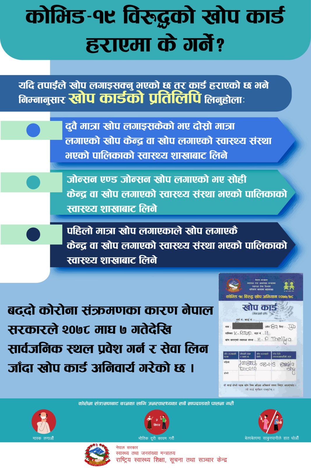 कोभिड–१९ विरुद्धको खोप कार्ड हराएमा यसो गर्नुहोस्