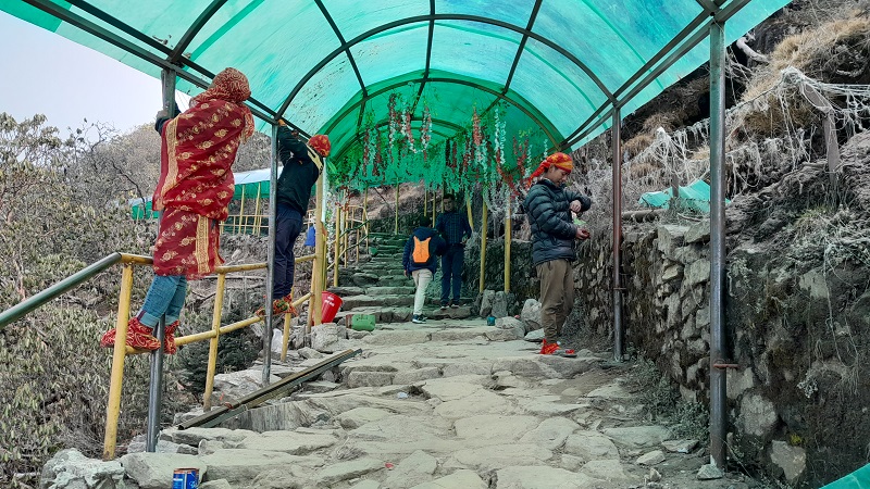 पाथीभराको पदमार्गमा फाइबर छाहारी  लगाइयो
