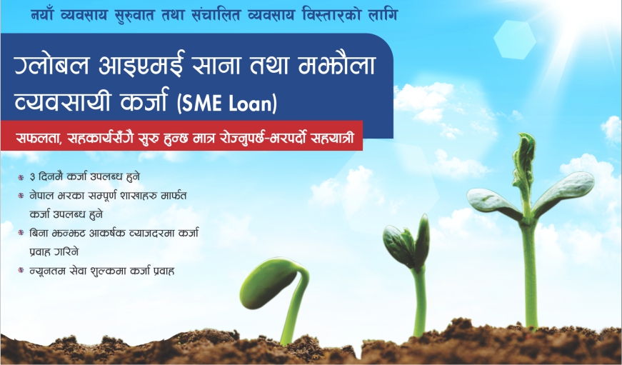 ग्लोबल बैंकबाट साना तथा मझौला व्यवसायी कर्जा लिन तीन दिनभन्दा बढी नलाग्ने