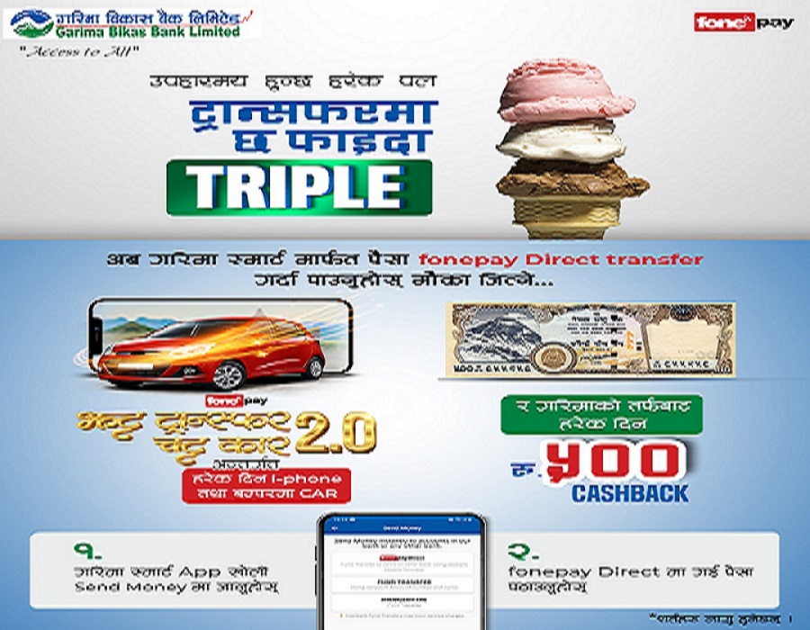 गरिमा स्मार्टबाट आईबिएफटि गर्दा हरेक दिन ५०० रुपैयाँ जित्ने मौका