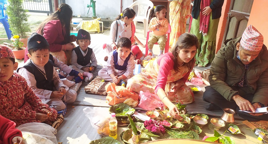 मेरिगोल्ड मन्टेश्वरी स्कुलमा आज सरस्वती पुजा