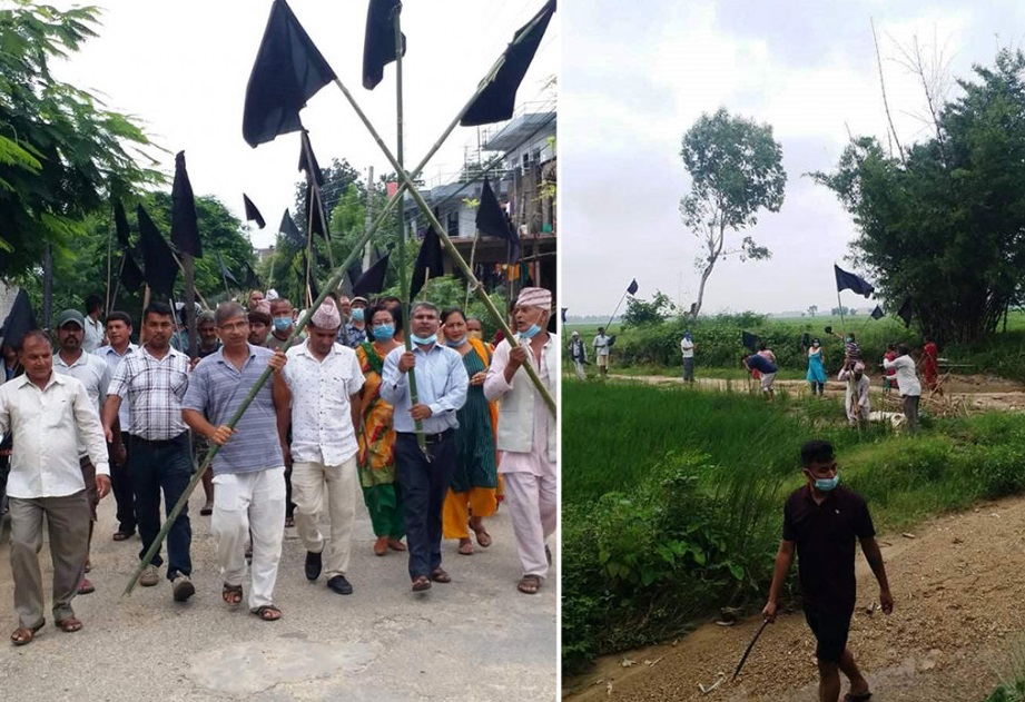 जग्गाको उचित मुआब्जा निर्धारण चित्त नबुझेपछि भाला तीर सहित प्रदर्शन