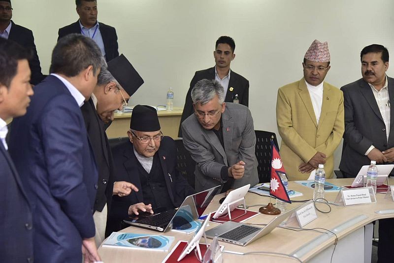 प्रधानमन्त्री ओलीद्वारा माथिल्लो त्रिशूली थ्री ‘ए’को ‘वार रुम’बाटै उद्घाटन