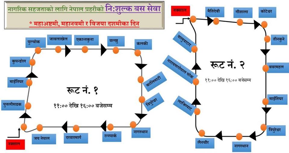 प्रहरीले उपत्यकामा भोलि देखि ३ दिन निःशुल्क बस सञ्चालन गर्ने