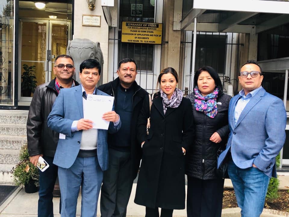 डिसी स्थित भारतीय राजदुतावासमा नेपालीको विरोध पत्र पेश