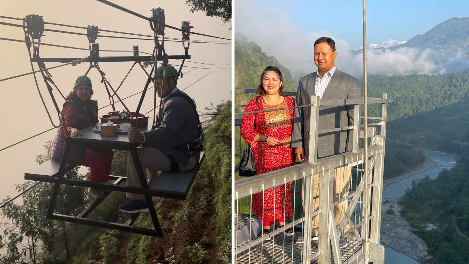 २ सय ५५ मिटर अग्लो भिरमा झुन्डिएको स्काई क्याफेमा स्वास्थ्य मन्त्री बस्नेत